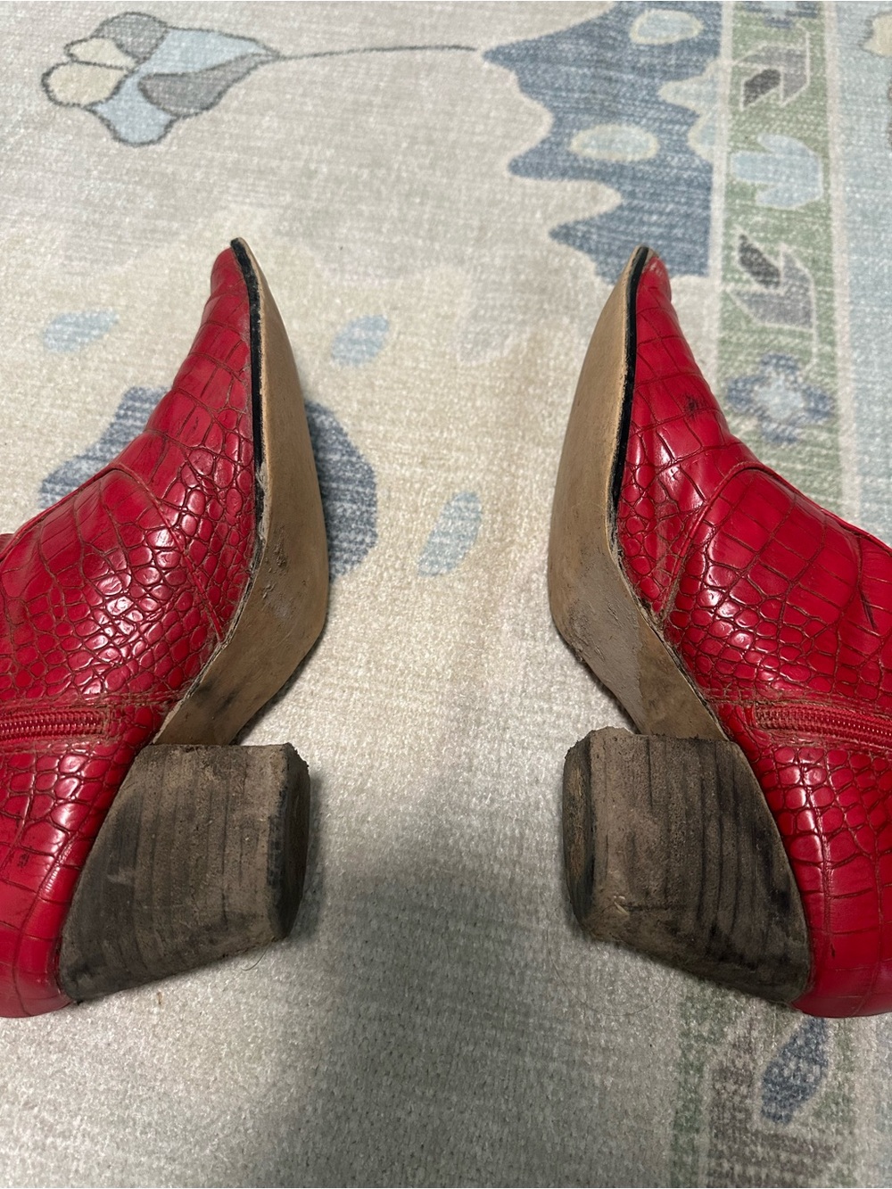 Red Croc-Embossed Pointed Toe Ankle Boots - Picture 4 of 4